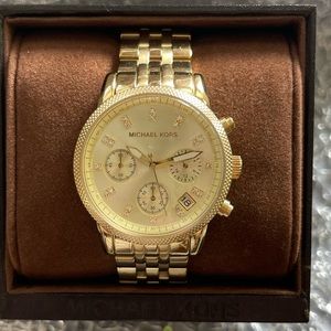 Michael Kors Women's Ritz Stainless Steel Watch With Crystal Topring